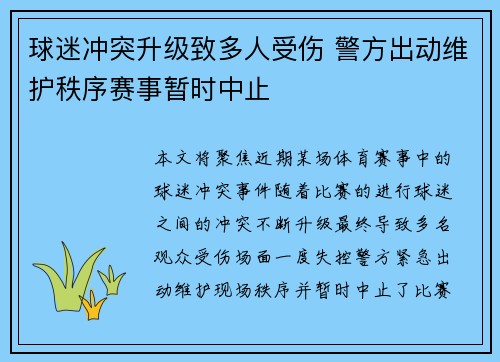 球迷冲突升级致多人受伤 警方出动维护秩序赛事暂时中止