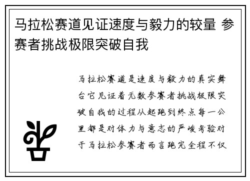 马拉松赛道见证速度与毅力的较量 参赛者挑战极限突破自我