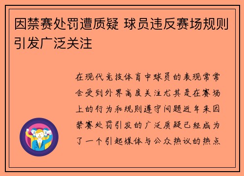 因禁赛处罚遭质疑 球员违反赛场规则引发广泛关注